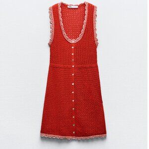 Zara POINTELLE KNIT MINI DRESS M